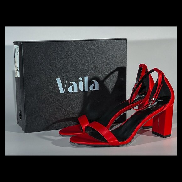 Vaila Shoes Womens Red Zoe Ankle Strap Block Heel Dress Sandals Size 11 NIB - Picture 1 of 7